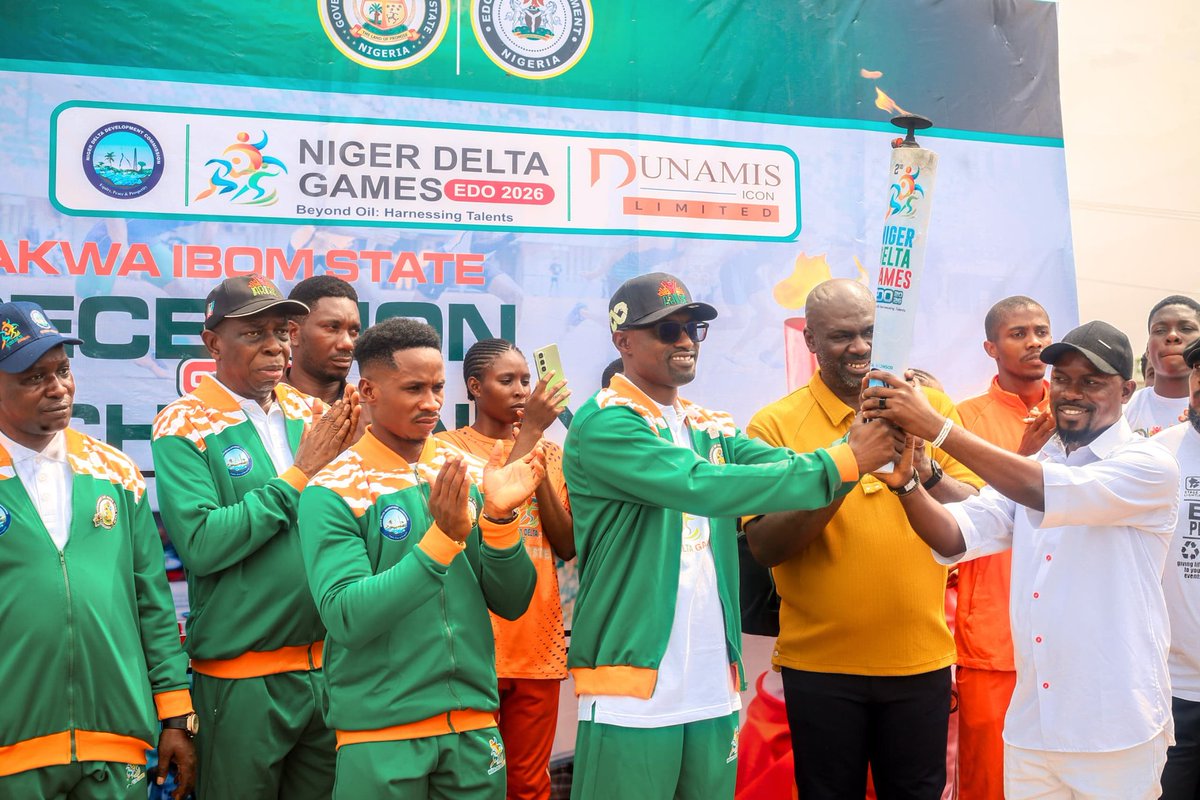 CreativityDavid's tweet image. The Governor of Akwa Ibom State, His Excellency, Pastor Umo Eno, Ph.D today received Torch of Unity for Niger Delta Games, Edo 2026 held at Globe Roundabout, Wellington Bassey Way, Uyo. The Governor was ably represented by the Commissioner for Education, Prof. Ubong Essien Umoh.