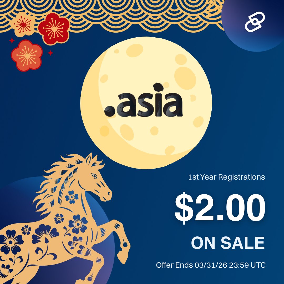 Wishing you luck, growth, and new beginnings this Lunar New Year 🌕🧧 Start fresh online with .asia domains at only $2.00 until 3/31 23:59 UTC.✨

Register your domain now ➡️ dyna.me/P50CVv7