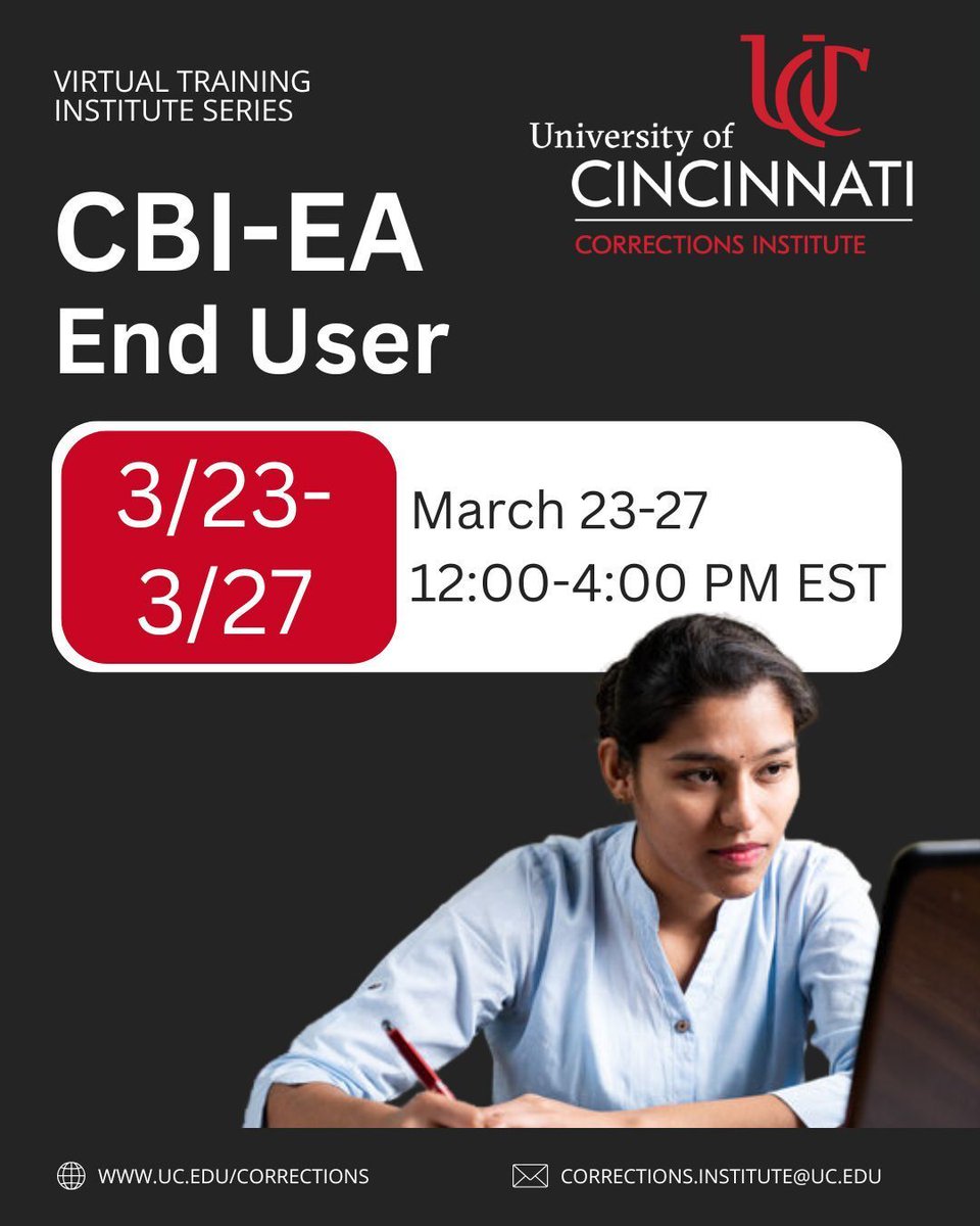 UCCI’s Cognitive-Behavioral Interventions – Employment Adult (CBI-EA) curriculum supports justice involved adults with moderate to high employment needs. Register now for our March Virtual CBI-EA End user Training:  forms.office.com/r/xHhJvYfYfQ