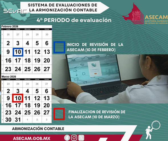ASECampeche's tweet photo. 📢 Inicio de la revisión del 4to. periodo 2025 del  SEvAC. Se informa que el día de hoy 10 de febrero se da por inicio el proceso de revisión de las Evaluaciones SEVAC de las 90 encuestas. El periodo de evaluación  comprende del 10 de febrero al 10 de marzo de 2025. #SEVAC2025 https://t.co/apM8V2Vvui