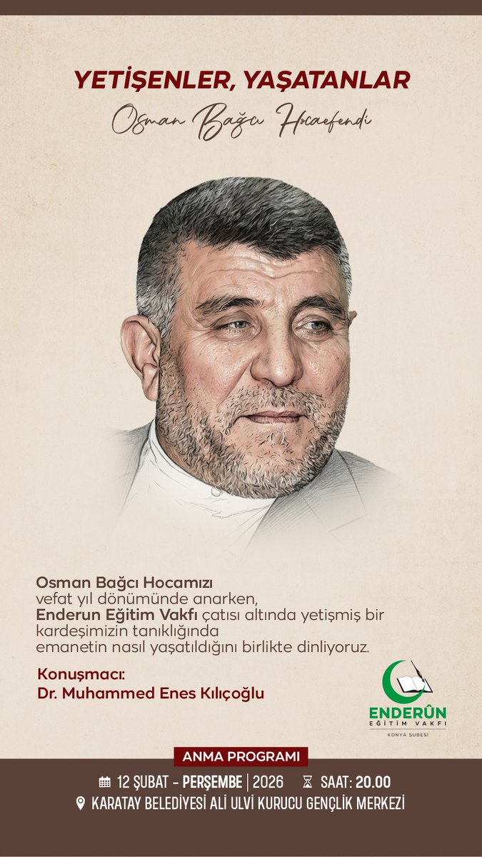 YETİŞENLER, YAŞATANLAR

Geçmişten Bugüne Bir Hizmet Hikâyesi

Osman Bağcı Hocamızı vefat yıl dönümünde anarken,
Enderun Eğitim Vakfı çatısı altında yetişmiş bir kardeşimizin tanıklığında
emanetin nasıl yaşatıldığını birlikte dinliyoruz.