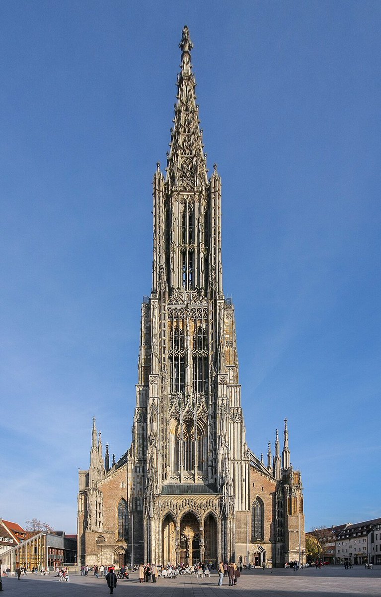 dutchbuildings's tweet image. "Ulmer Münster" in #Ulm 🇩🇪 rose from a 14th‑century citizen‑funded project to create a grand church within the city walls. Built largely of brick with a soaring sandstone tower, it embodies late Gothic ambition: a vast nave, intricate vaults, and the world’s tallest church spire.