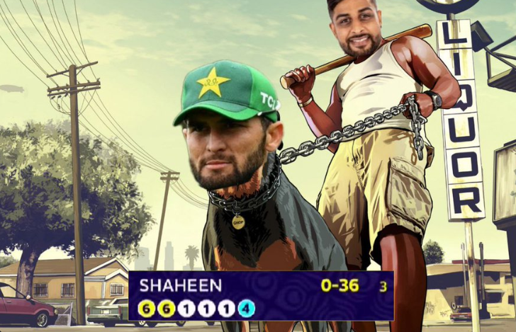 QuirkyDose's tweet photo. Shubham Ranjane with Shaheen Afridi 😂 #PakVsUsa #USAvsPAK #T20WorldCup #T20WorldCup2026 #T20WC2026 #USAvPAK https://t.co/YPF3fYkYMz