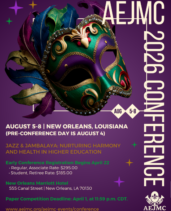 AEJMC_ComSHER's tweet photo. Don't forget the AEJMC 2026 conference deadline is April 1! This year it will be taking place in New Orleans. https://t.co/VdPWnQiviz