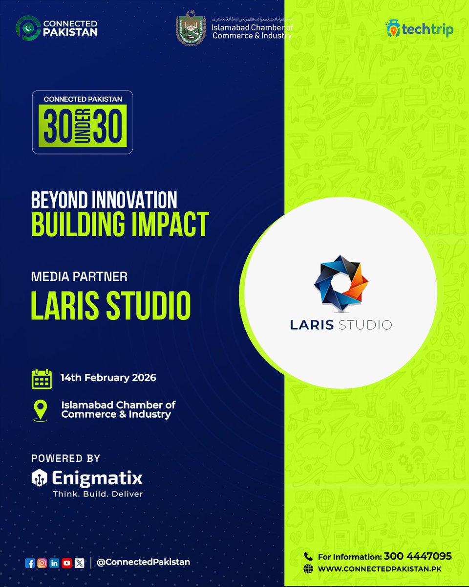 Welcome Laris Studio as our official Media Partner for Connected Pakistan 30Under30! Excited to collaborate in capturing inspiring stories and unforgettable moments of Pakistan’s rising young leaders.
#ConnectedPakistan #26ApnaHai #CPCX #30Under30