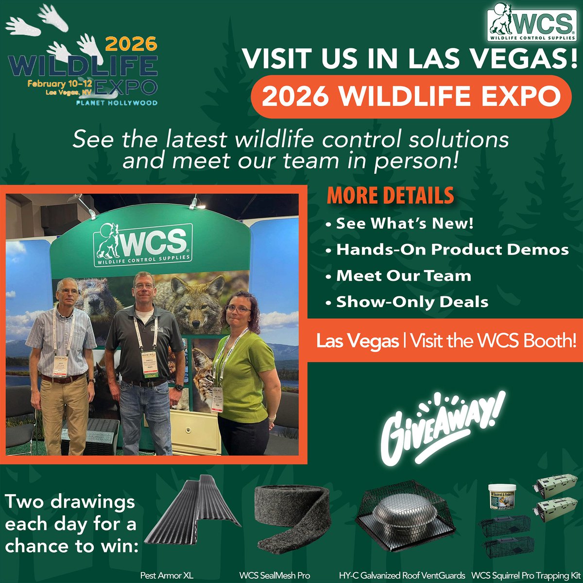 ShopWCS's tweet photo. 🎉 We’re Heading to Vegas! 🎉Come visit Wildlife Control Supplies at the 2026 Wildlife Expo in Las Vegas. We’ll be showcasing our latest professional-grade wildlife control solutions, sharing expert tips, and connecting with operators from across the country. https://t.co/iStICy96qr