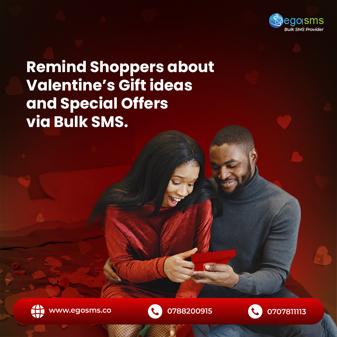 Egosms's tweet image. Send shoppers Valentine’s gift ideas and special offers instantly using Bulk SMS.

Sign up now at comms.egosms.co

#egosms #Bulksms