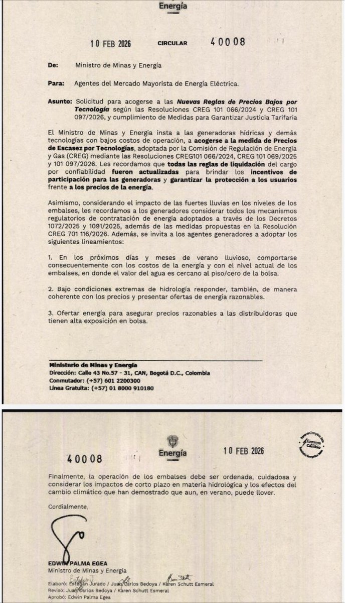 UltimaHoraCR's tweet image. #ATENCIÓN Ante el alto nivel de los embalses en el país, el ministro de Minas, Edwin Palma hizo un llamado a los generadores de energía a bajar los precios. “Con embalses en niveles altos, el valor del agua se acerca al cero de la bolsa. Esperamos un comportamiento responsable