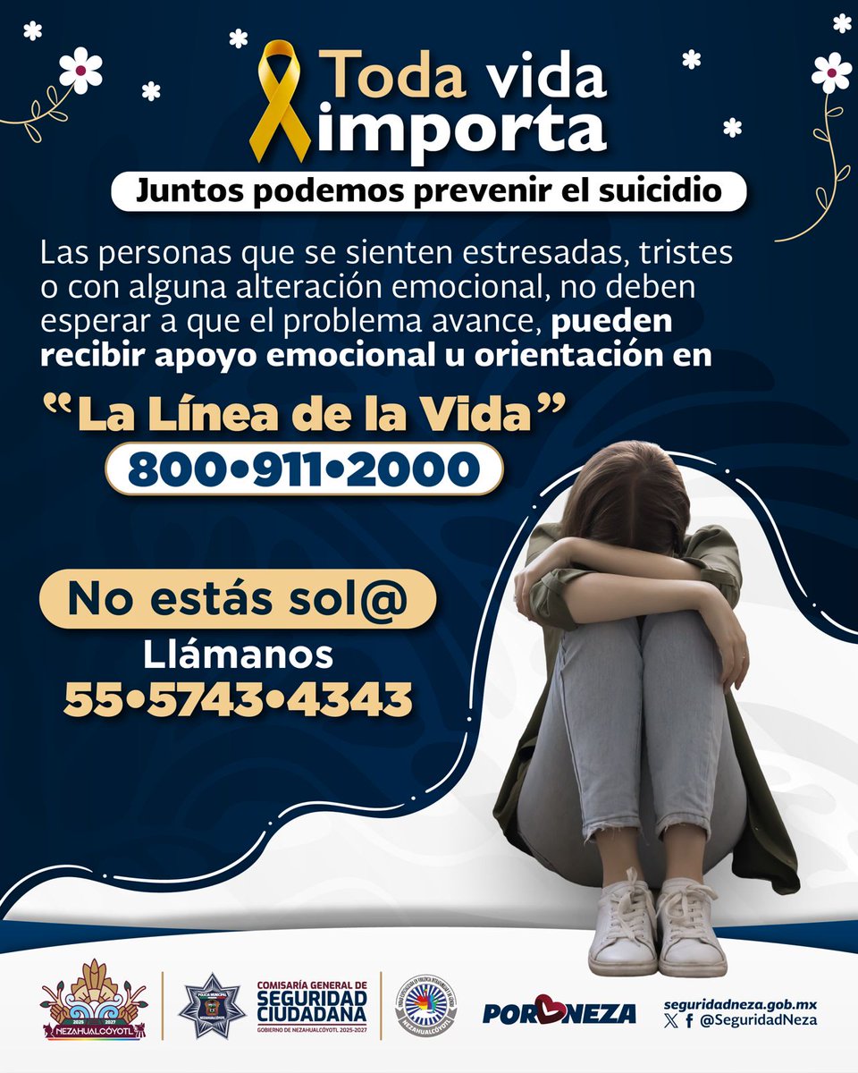 PrevencionNeza's tweet image. #JuntosContraElSuicidio | ¡No estás sol@! 🤝

Si te identificas con esta información, o reconoces que un familiar podría necesitar apoyo, acércate y contáctanos. 📞💛

Estamos para ayudarte. Siempre. 🌼
#PorAmorANeza