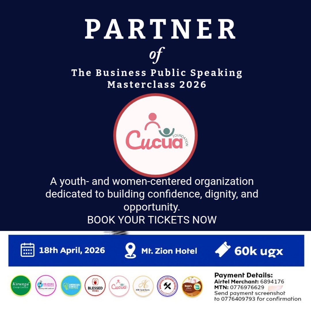 DesirePati's tweet photo. Cucua Foundation is proud to be part of the Public Speaking Master Class on 18th April at Mt. Zion Hotel, organized by Orators Center Stage.
ποΈ 60,000 UGX per slot
Join us and grow your confidence & voice!
#CucuaFoundation #PublicSpeaking #Empowerment #OratorsCenterStage https://t.co/qETfcZizil