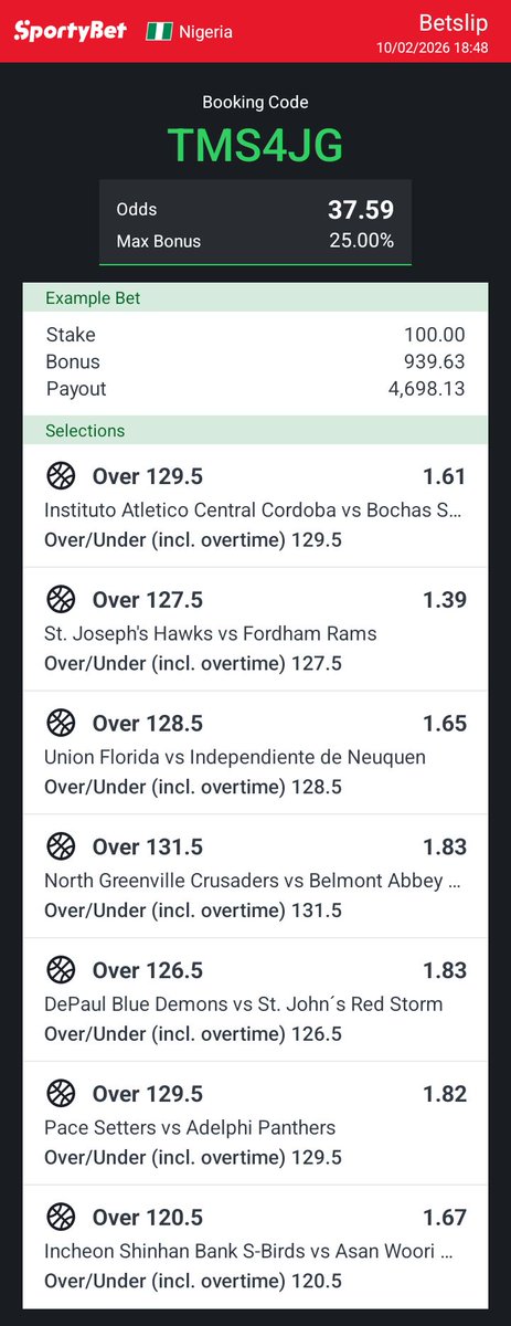 Hey check out the bet I just placed on Sportybet! http:TMS4JG