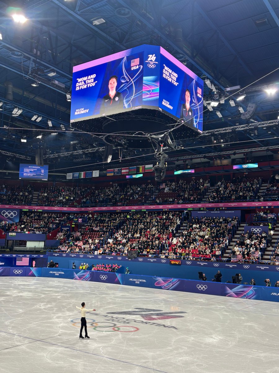 “Mom and Dad, this is for you.” — Max Naumov’s words on the big screen as he begins his short program at the Olympics.
