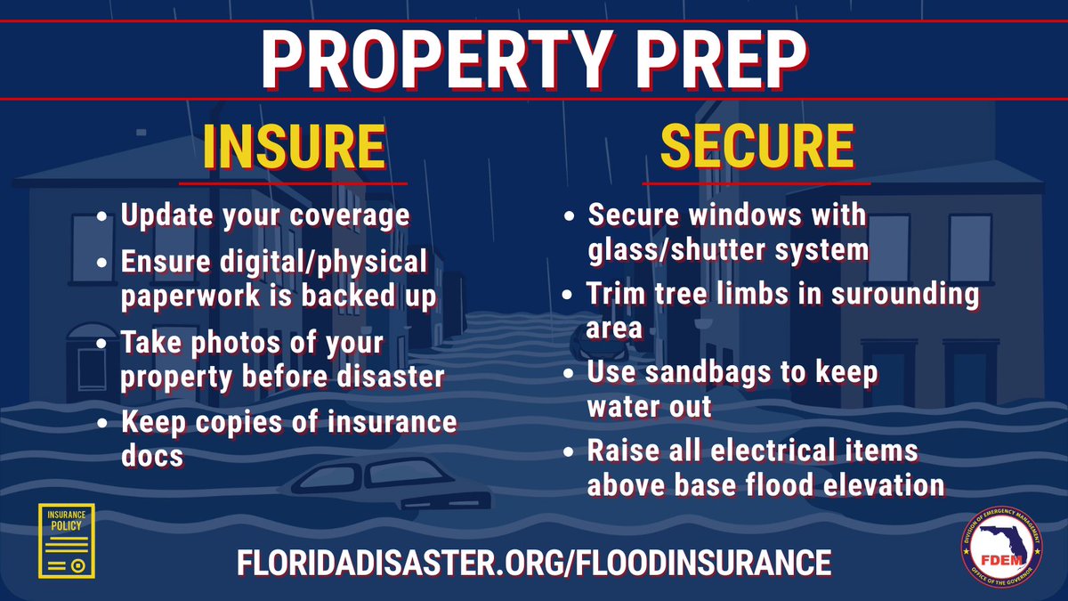 🏠 Before disaster strikes, it is important to safeguard your property!

📋 Small actions today can make a big difference tomorrow—whether you’re preparing for storms, flooding, wildfires, or other hazards.

FloridaDisaster.org/FloodInsurance
