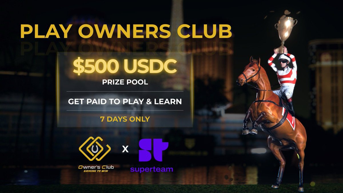 🏇 New Superteam Earn Bounty is LIVE

We are rewarding real gameplay experiences in Owners Club

🎯 Bounty #1: Your First Owners Club Races

- Play at least 2 races
- Share a 4–6 tweet thread documenting what you learned
- No win required — beginners welcome

💰 $500 USDC Prize