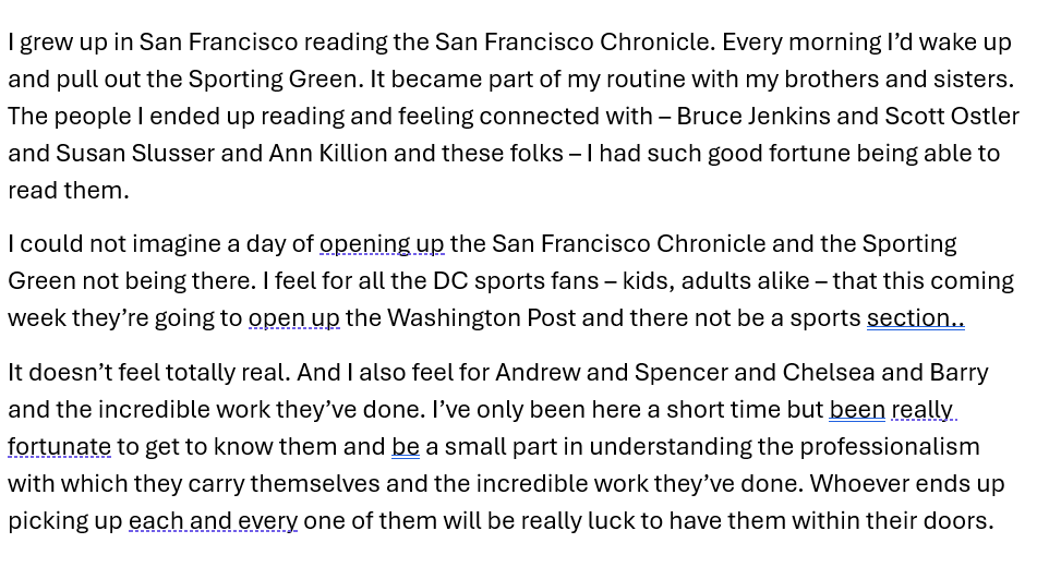 GabeLacques's tweet image. Washington #Nationals president of baseball ops Paul Toboni opened a video call with media bemoaning loss of the Post sports department and ball writers Andrew Golden, Spencer Nusbaum, Chelsea Janes and Barry Svrluga, while noting the San Francisco Chronicle's role in his youth.