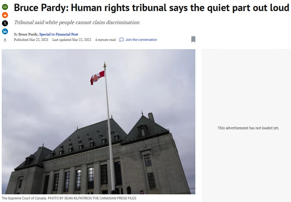 Nowhere is it clearer that anti-white discrimination is legal in Canada than in the Ontario Human Rights Tribunal’s Lisikh v. Ontario ruling

The decision straight up says white people cannot be discriminated against, and that “special programs” that explicitly exclude whites are