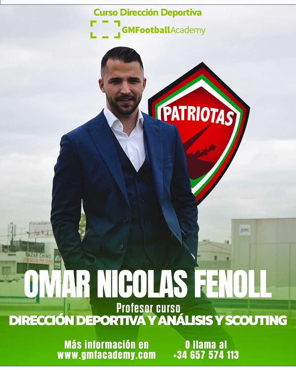 👨🏻‍🏫 𝑵𝑼𝑬𝑺𝑻𝑹𝑶𝑺 𝑷𝑹𝑶𝑭𝑬𝑺𝑶𝑹𝑬𝑺 💚 

<a href="/omar8nicolas/">Omar Nicolás Fenoll</a> director deportivo de <a href="/Patriotas_Boy/">Patriotas Boyacá</a> es uno de los miembros de nuestro profesorado ✨💚

Inscríbete en nuestro curso de Dirección Deportiva o/y Análisis y Scouting y, disfruta de su experiencia 📗

ℹ️ Plazas aún