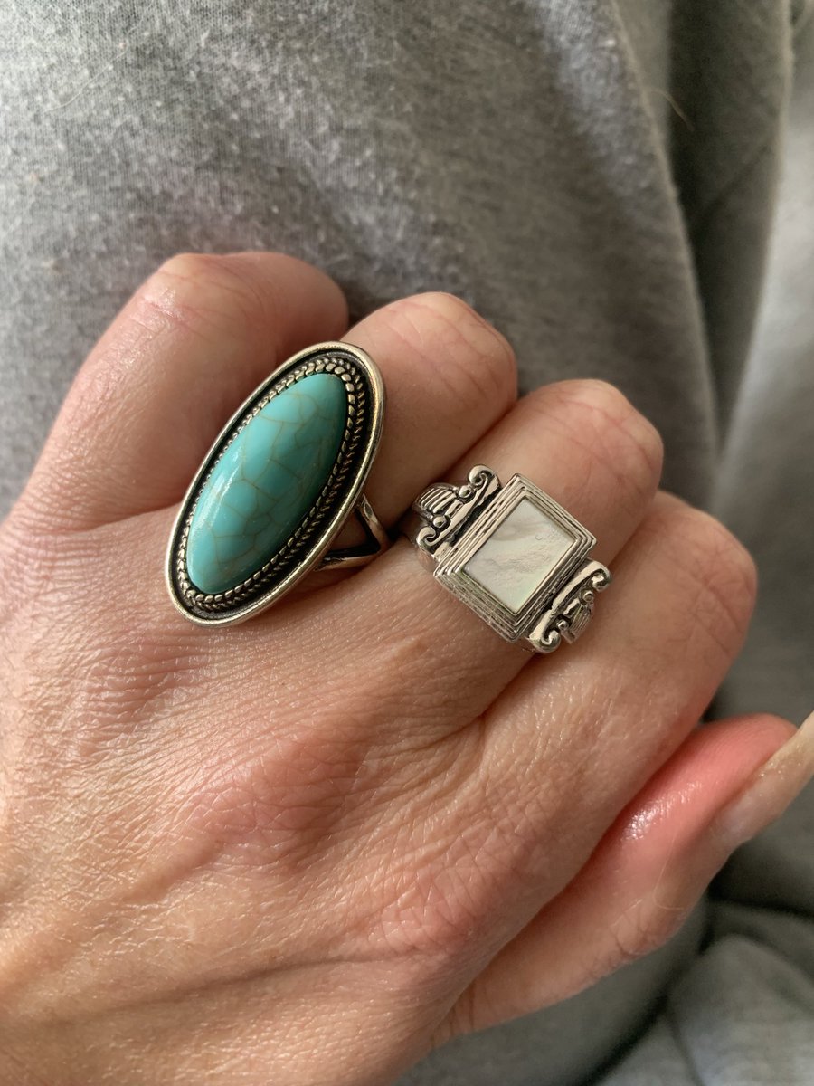 ashleyroybal's tweet image. Thrift store finds. Besides the white gold and diamond one to the right. I really like the two on the left. Good quality. $4-8 on 50% off days. #thrifting #secondhand #slowfashion #reducereuserecycle