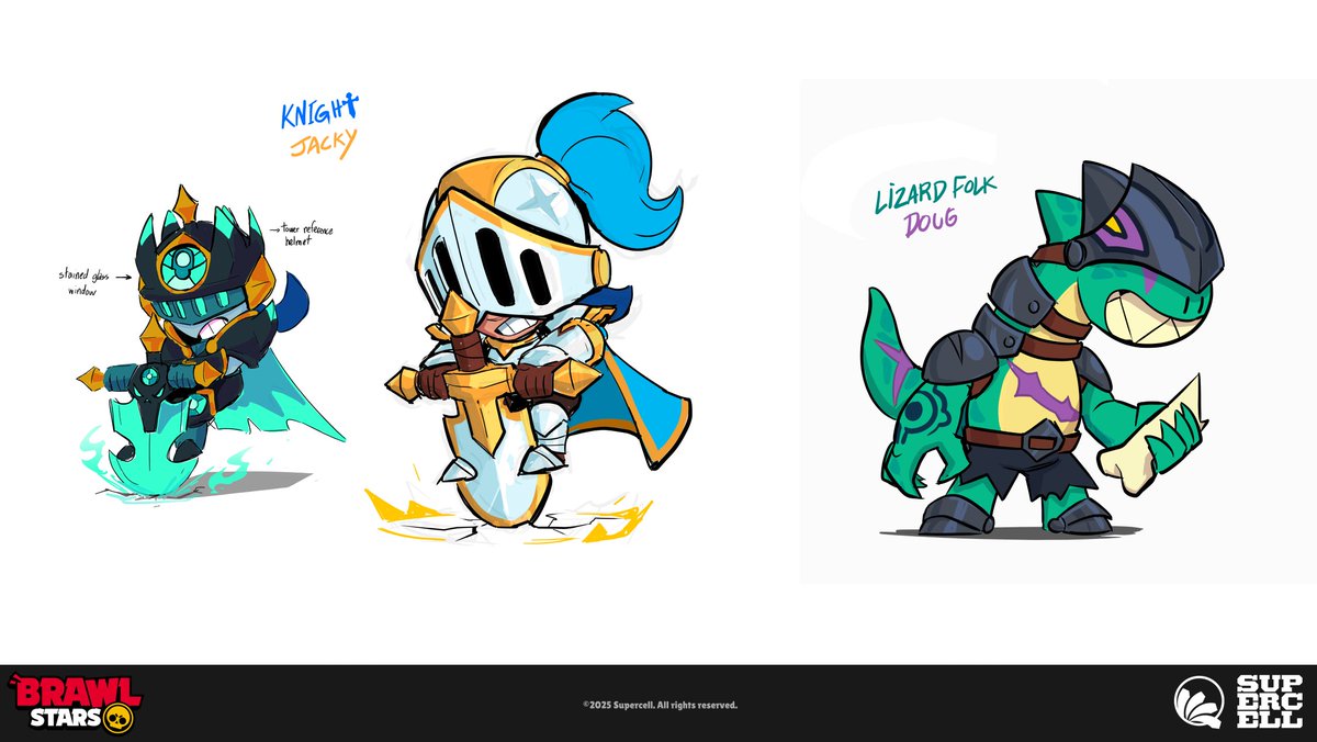 Some concepts I made for the Knights season ⚔️. 

The full post is on my ArtStation!! #BrawlStarsArt #BrawlStars