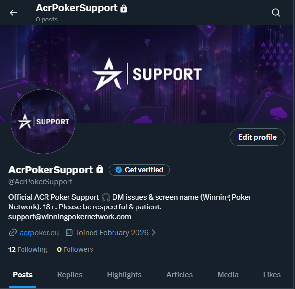 Poker community 👋
We’re excited to introduce <a href="/AcrPokerSupport/">AcrPokerSupport</a> 
your official support hub for questions, issues, or help with your Winning Poker Network account.

📩 Send us a DM anytime. Please be patient and respectful as our team works to assist you. We’re here to help! 🫡