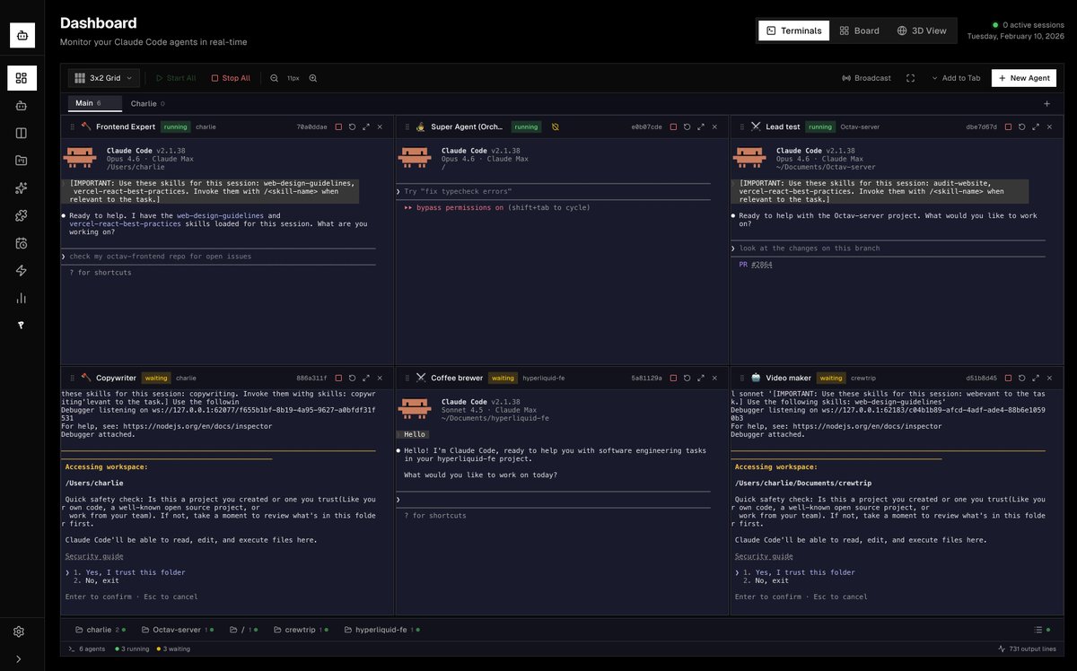 Claude-manager 1.0.0 is out 🥳

- Fully customizable multi terminal view
- Recurring and automated tasks via native cron
- Kanban view to manage your tasks
- Jira, Github, slack and telegram integration to trigger AI agent via events
- Control your agents via slack or telegram

+