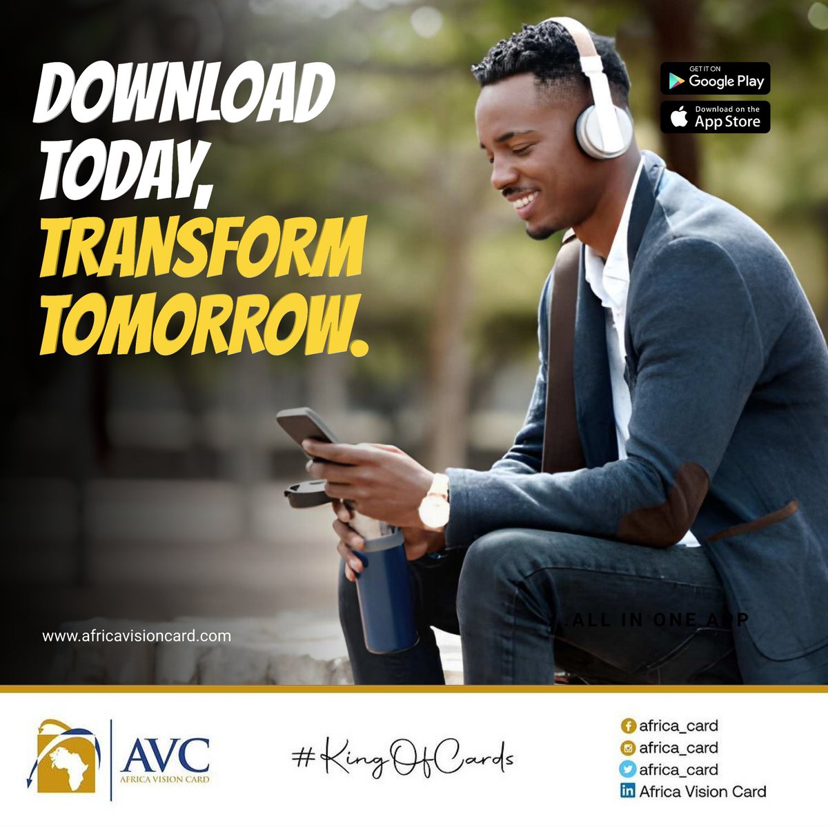 africa_card's tweet photo. DOWNLOAD. TODAY. 🌍
TRANSFORM TOMORROW. ✨
Africa Vision Card is live on iOS &amp; Android. Your digital future starts now.
📱 Get the app → Africa Vision Card 
#AfricaVisionCard #DigitalAfrica #TransformTomorrow https://t.co/Cqjltg2X2t