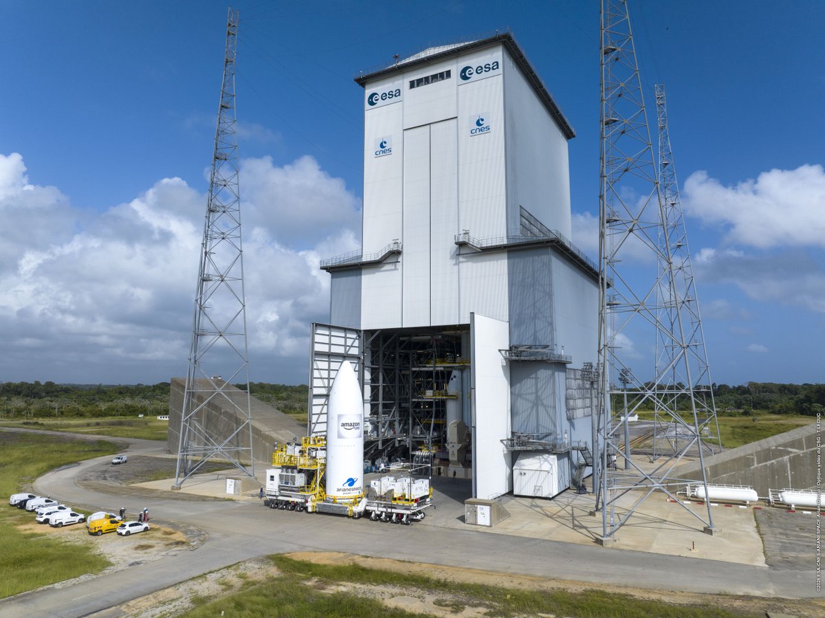 amazon's tweet image. Get ready for... 3... 2... 1... LIFTOFF 🚀

@Amazonleo is preparing for its first heavy-lift mission of 2026. Take a look as 32 satellites are loaded aboard @Arianespace's Ariane 64 rocket ahead of launch.

The LE-01 mission launches Thursday, February 12 from French Guiana,