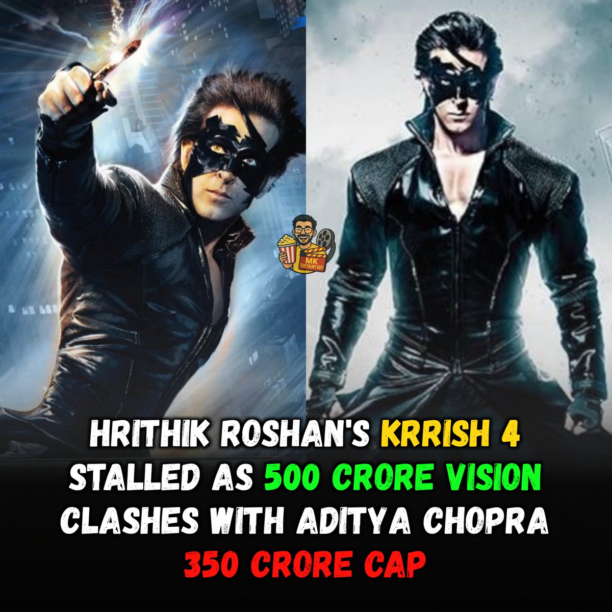 Hrithik Roshan’s Krrish 4 stalled due to budget clash with Aditya Chopra! 🚫 

Hrithik’s Rs 500cr vision exceeds the studio’s Rs 350cr cap. 

Film pushed to 2027 as he eyes a new project first.

#HrithikRoshan #Krrish4  #AdityaChopra #MKTheFilmyGuy