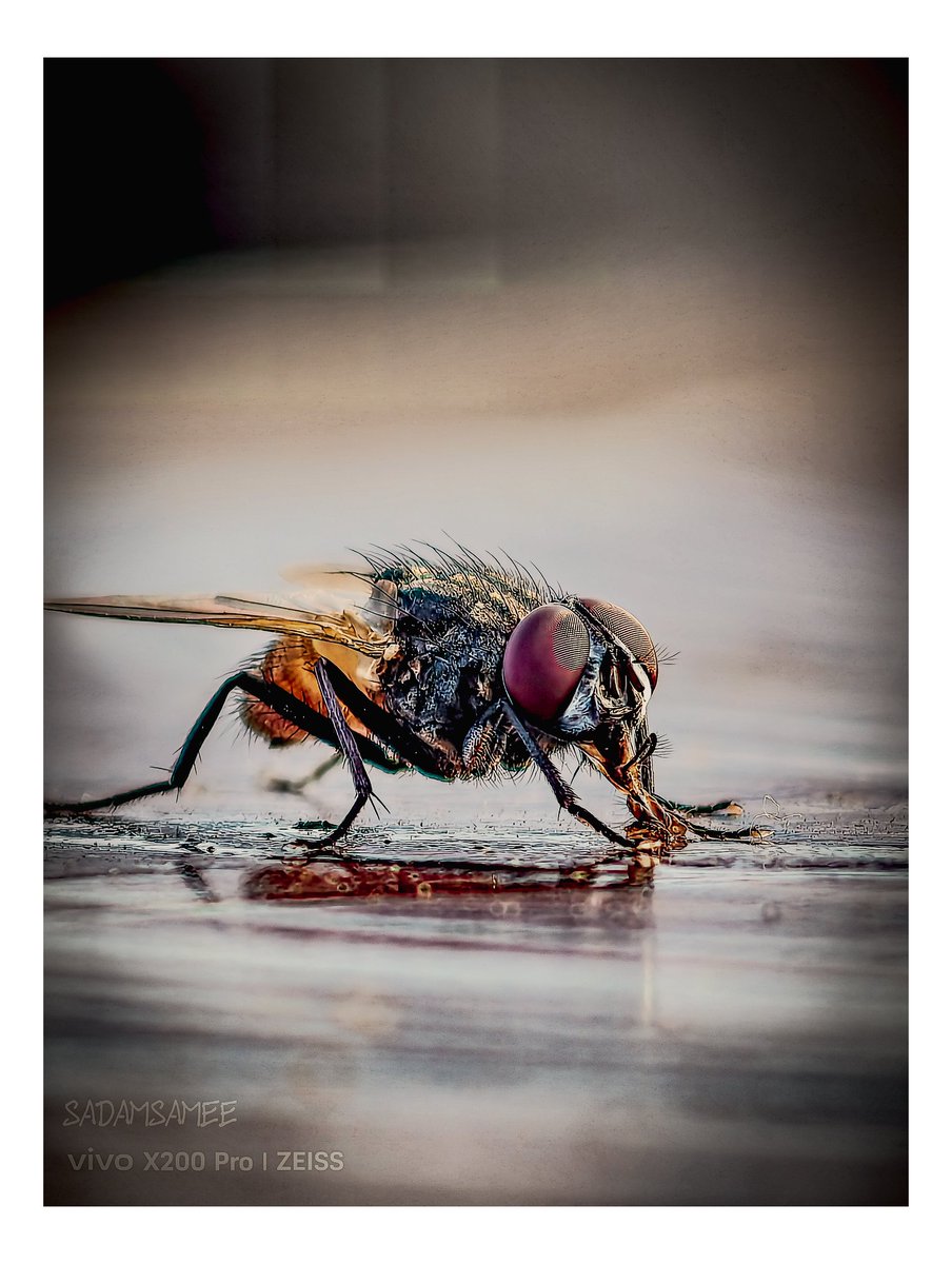 SadamSamee's tweet photo. Housfly edited in Lightroom! 

This was not what I was looking at, but Zeiss looked at it differently, so I wanted to share how the Zeiss looks at the macro world! 
Nature never stops showing details we usually ignore.
#MacroPhotography #CloseUp #ShotOnVivo #VivoX200Pro #Zeiss https://t.co/DakVRsap4T