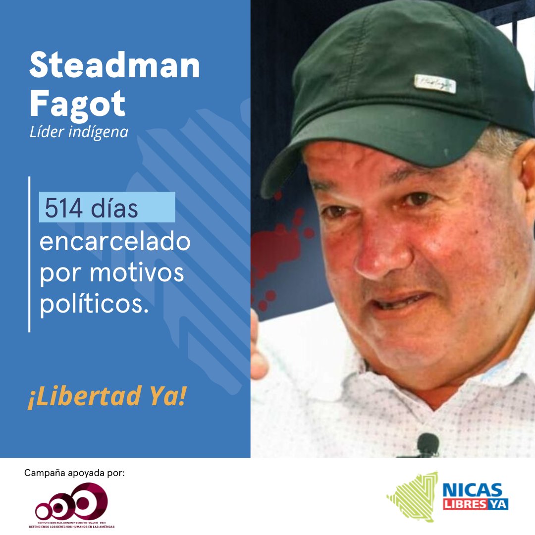 [ESP] 🚨 514 días en prisión por motivos políticos.
Steadman Fagot continúa privado de libertad en Nicaragua. Más de un año de encierro injusto.

Desde #NicasLibresYa exigimos su liberación y la de todas las personas presas políticas.