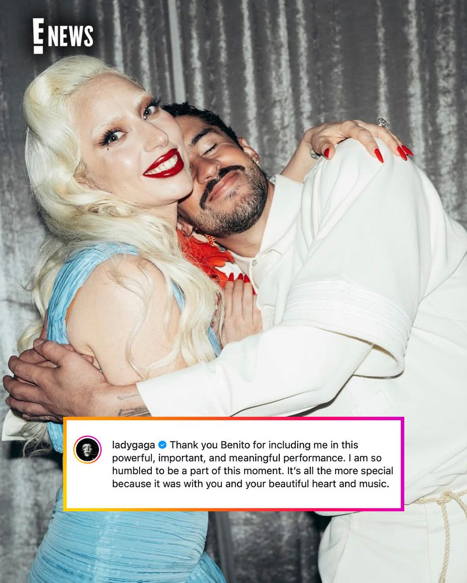 enews's tweet photo. If the world was ending, I'd want a friendship like Lady Gaga and Bad Bunny's. 🥹🩵 https://t.co/jgRKXTCIf9 https://t.co/f9HV9kamSl