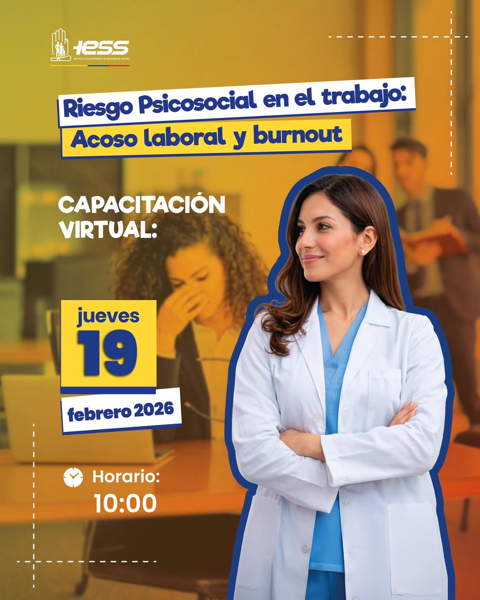 #IESSteInforma | Protegemos a los empleados en contingencias derivadas de accidentes laborales y enfermedades profesionales 🧏🏼 

🔸Conoce más sobre riesgos del trabajo en esta charla virtual gratuita 

 Inscríbete de forma gratuita aquí-> acortar.link/MoMo9y