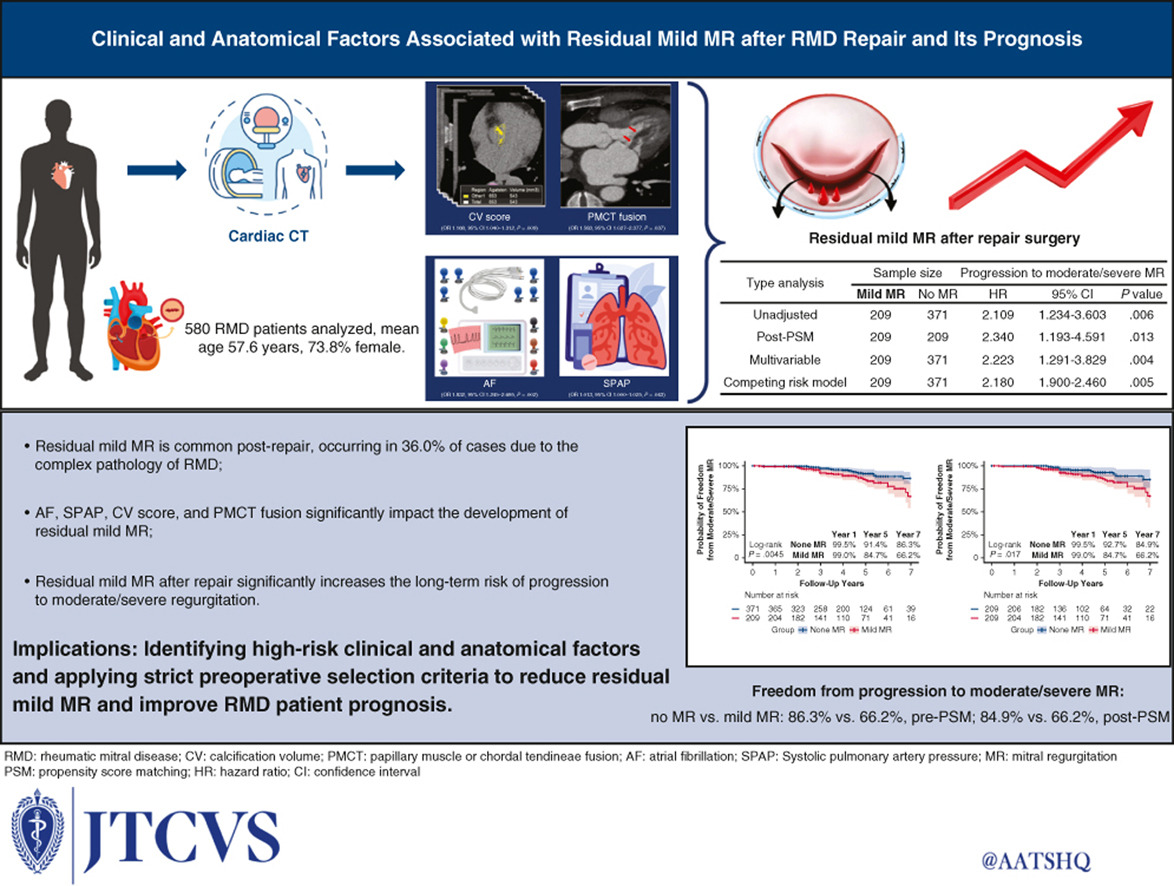 AATSHQ's tweet image. New #mitralvalve research: Predictors and prognosis of mild regurgitation after rheumatic mitral valve repair. Read the dual-center cohort analysis on the basis of #cardiac computed tomography by logging in to your #JTCVS account: doi.org/10.1016/j.jtcv…

#HeartMonth