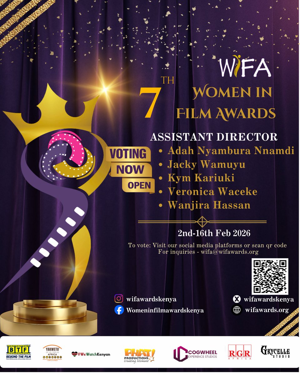 Voting is still open! 🎬✨
 Celebrate the women shaping our film industry by casting your vote and supporting their stories. 🤎💫

Every vote counts! 🤝🏾
Remember to follow <a href="/wifawardskenya/">Women in Film Awards, Kenya</a> on all social media platforms.  

Link: yakwetu.africa/wifa-voting

#wifa2026 #iwd2026