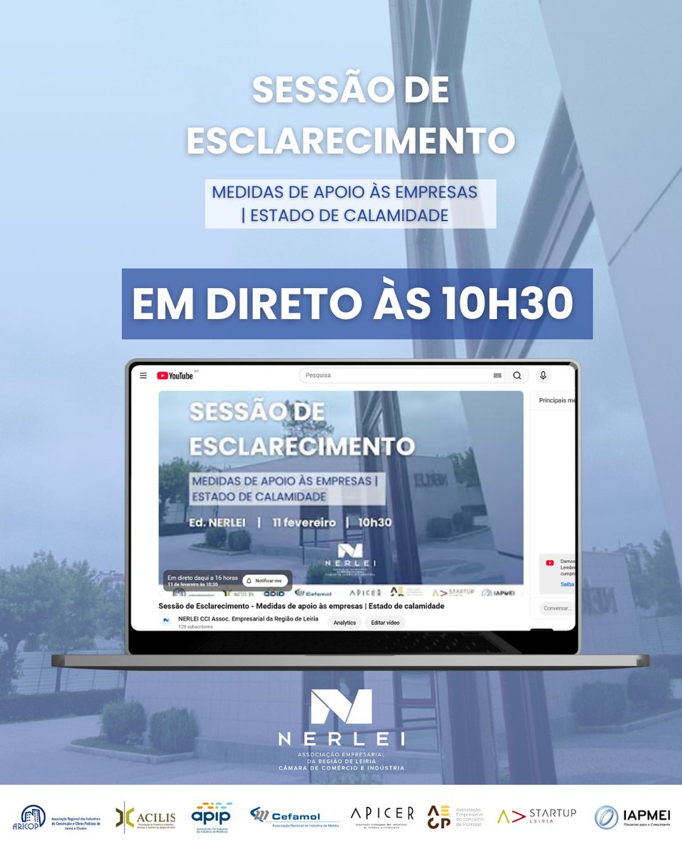Esgotada a capacidade física da sala iremos transmitir a sessão em direto no Youtube da NERLEI CCI. 

Aceda, amanhã às 10h30 e assista no link: lnkd.in/ej75Y79T