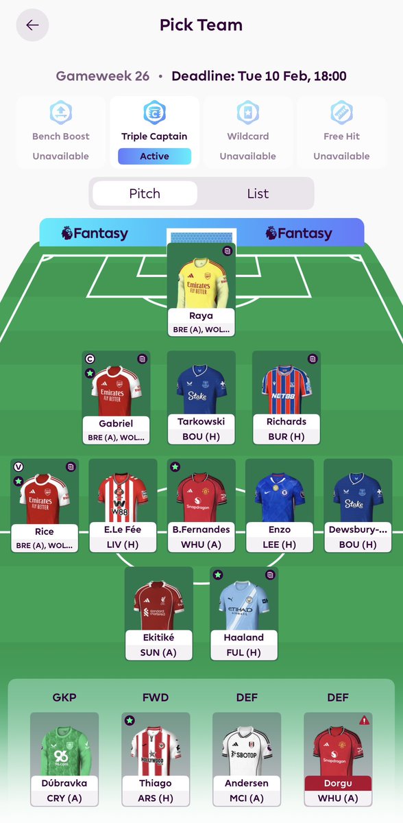 FPL_Dan_'s tweet photo. DGW26 🔒

🍟 Triple Captain on Gabriel 

Tavernier ➡️ Dewsbury-Hall https://t.co/vVn7QMWMKl
