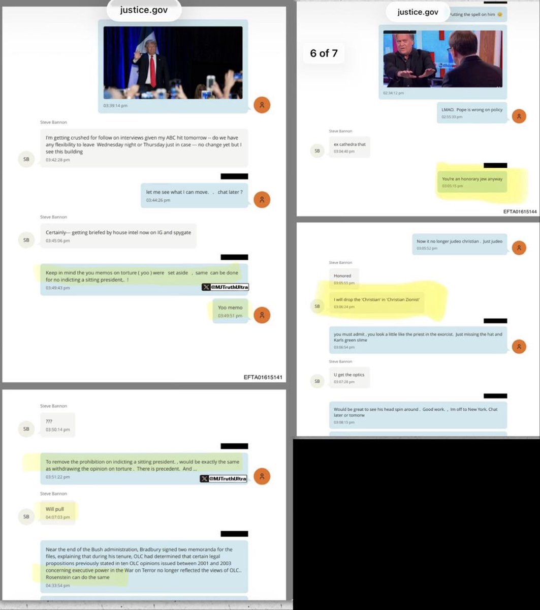 MJTruthUltra's tweet image. HOLEE SHYT‼️

It appears Steve Bannon and Epstein were plotting to remove DOJ Protections to bring criminal Charges against Trump during his presidency 

Newly released Epstein files reveal a 2018 text exchange where the idea of having the DOJ's Office of Legal Counsel (OLC)…