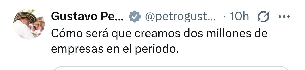 JaimeRomeroL's tweet image. Se crea un empleo.
Petro: “creamos un empleo”

Se pierde un empleo.
Petro: “los empresarios aliados de la mafia eliminaron un empleo”