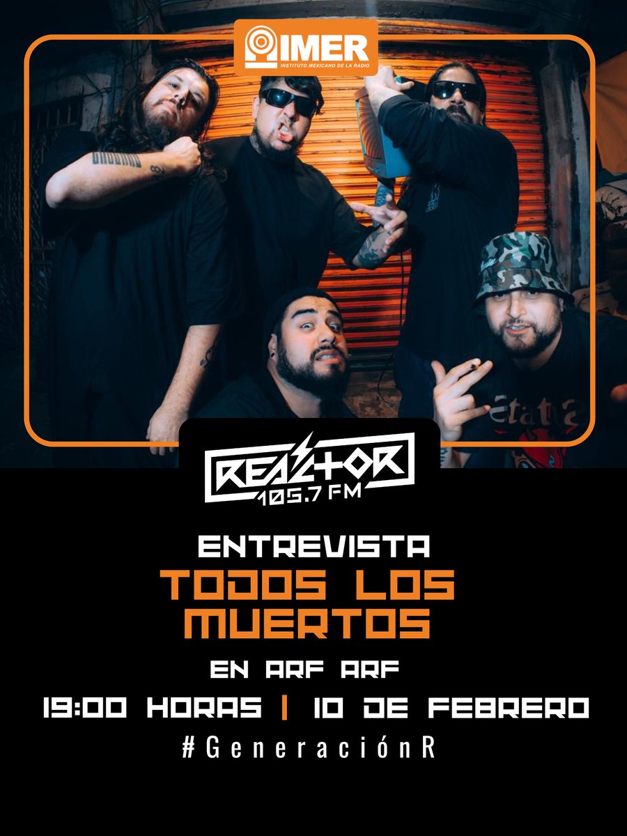 Reactor105's tweet photo. 🔥 Este martes 10 de febrero a las 19:00 horas, el metal toma la cabina de Reactor.
#TodosTusMuertos llega a #ARFARF para hablar de riffs, escena pesada y resistencia sonora. Entrevista directa, sin concesiones y con el volumen al límite.
🔊 👉 https://t.co/X4XNy396DM https://t.co/DtV9wl03wa