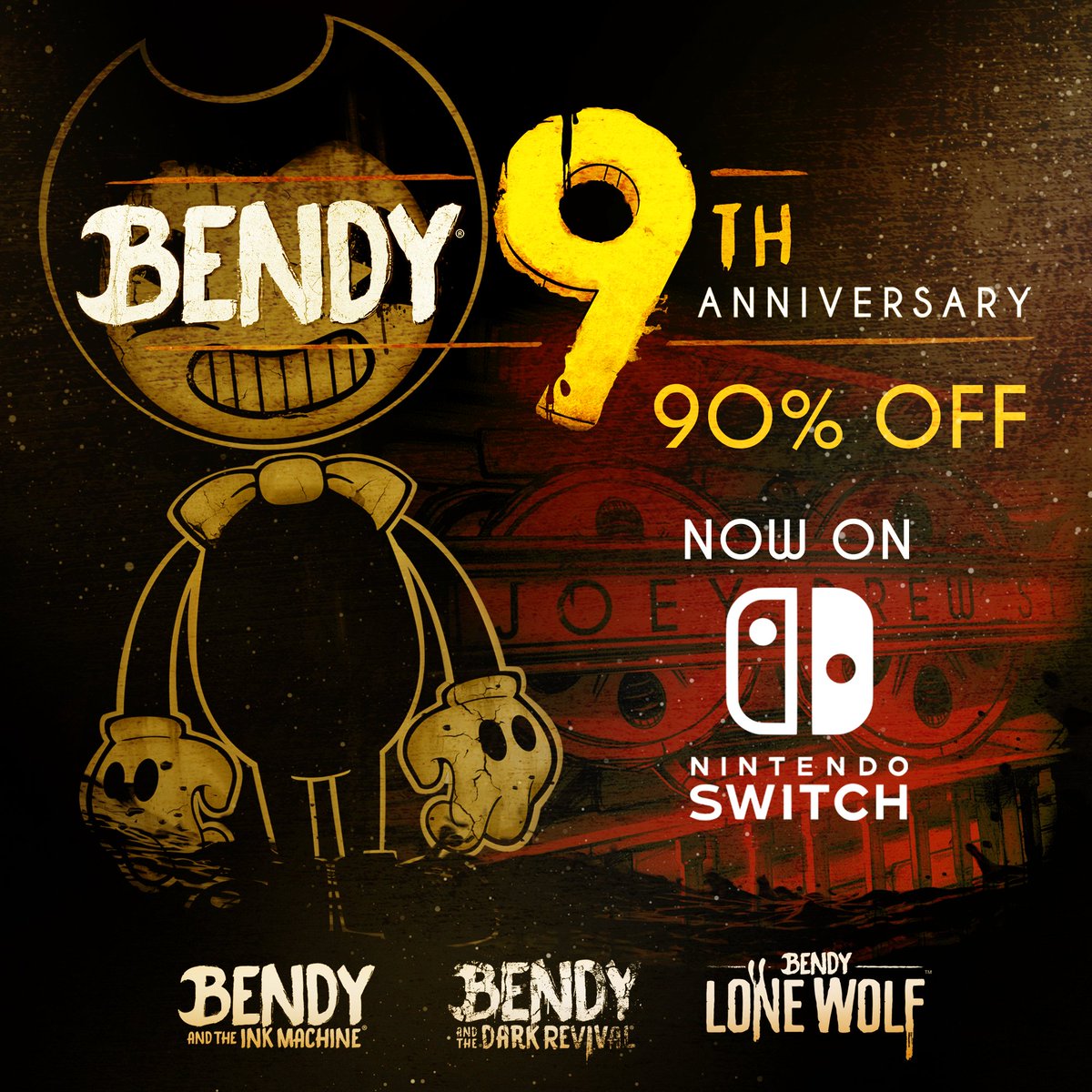 Happy #Bendyversary !! 🖤🎉
90% OFF ON NINTENDO SWITCH STARTING NOW!
🔗👇
#BENDY #BATIM #BATDR #BLW