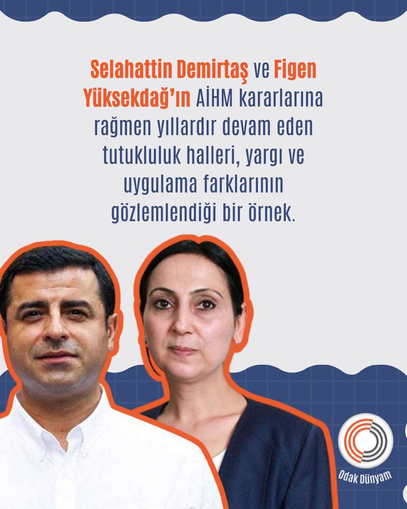 Selahattin Demirtaş ve Figen Yüksekdağ’ın AİHM kararlarına rağmen yıllardır devam eden tutukluluk halleri, yargı ve uygulama farklarının gözlemlendiği bir örnek.

<a href="/KeskinEren1/">Eren Keskin</a> 

AdaletEnkaz Altında