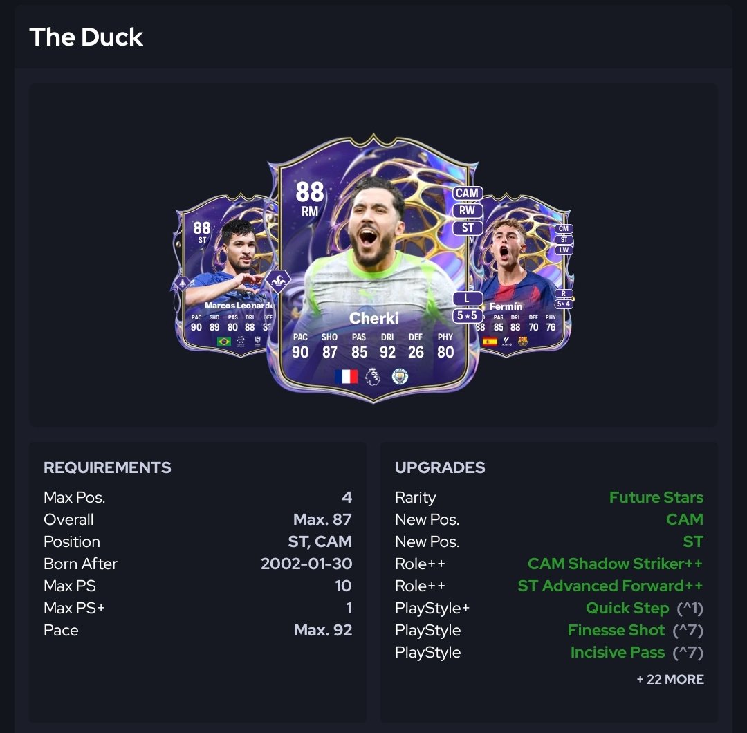 🩷 ¡CONTENIDO 10 DE FEBRERO DE 2026! 🏹

SBC:
🧩 Jana (84* 83)
🧩 3x85+ (84 83)

* = IF

OBJETIVOS:
🎯 Puntos Rush

EVOLUTION:
🧬 The Duck

#EAFC26 #EAFC #FIFA26 #FC26

👉🏻 <a href="/Adrian28CA/">Adrian28CA ⚽️</a>