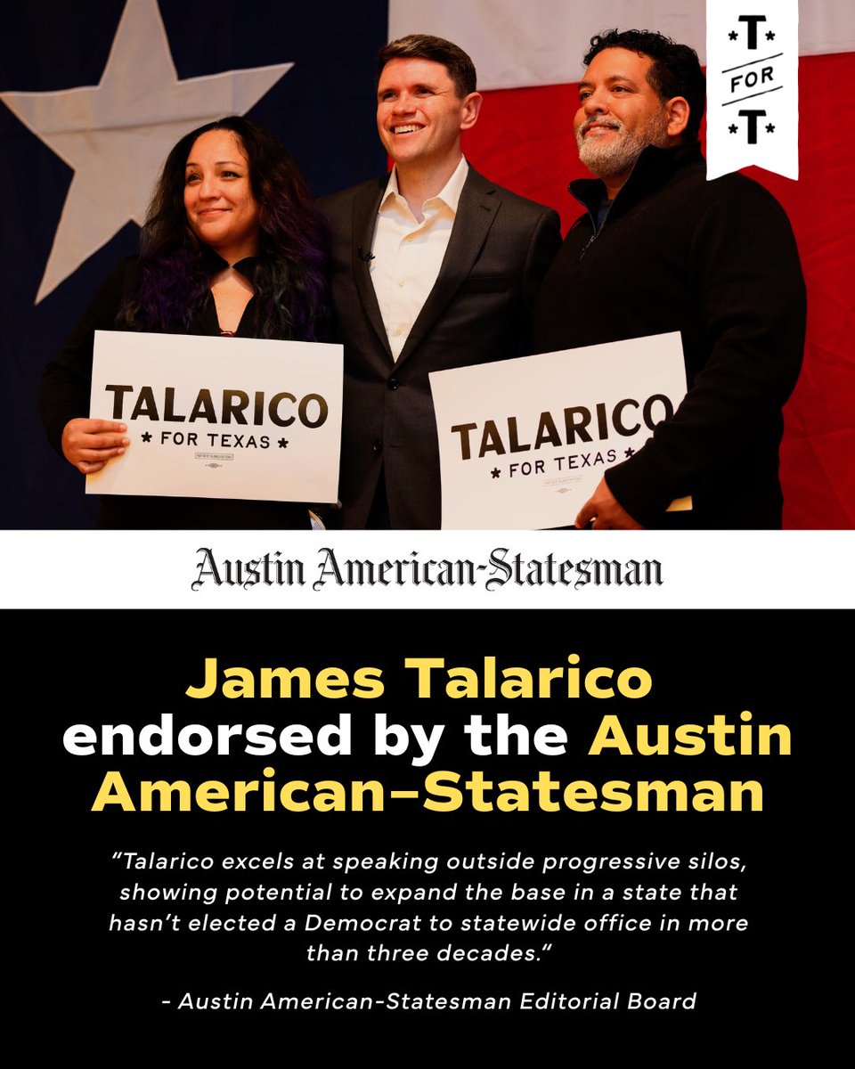 jamestalarico's tweet photo. BREAKING: The Austin American-Statesman just endorsed our campaign for the US Senate! https://t.co/cfkXedMpmZ