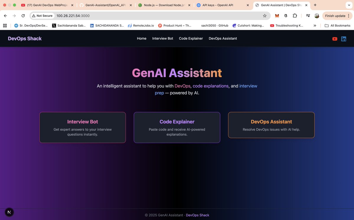 Snsbr2004Sabar's tweet photo. 🚀 Building a GenAI Project with Node.js and Python — DevOps Project (Learning in Public)
(Everything Worked—Except the AI Part 😅)
How a Node.js App Talks to AI: Frontend → Backend → API

I’ve been working on a GenAI-based Node.js application that acts as a personal AI assistant for developers 🤖💻

🧩 Project Architecture
The application is divided into 3 clear layers:
    1) Frontend (Node.js) – User interacts with the AI
    2) Backend (Python) – Handles logic, request flow, and orchestration
    3) API Layer – Powered using OpenAI API key

📌 Request flow:
User → Frontend → Backend → OpenAI API → Backend → Frontend → User

✨ What the App Does
    i) Assists with tech-related problems
    ii) Explains code and concepts
    iii) Helps with troubleshooting
    iv) Supports interview preparation
    v) Acts as a daily AI assistant for developers

🛠️ Current Status (Real Talk)
I implemented everything step by step by following a tutorial.
     ✅ Frontend is working
     ✅ Backend is working
     ⚠️ The challenge is with API key integration with the backend

At this stage, I believe the issue lies in how the AI-assisted API key is being handled or configured.

It’s not a failure — it’s a clarity gap, and that’s part of building real projects.

Same Result Happened in both the cases of running in Local as well as Dockerizing this application. For more Detailed explanations : https://t.co/TBg6Vl2NYs

GitHub_Repo : https://t.co/2cNeM0Mb3w
 
🔍 What’s Next
    a) Deep-diving into the source code
    b) Understanding OpenAI API key handling in detail
    c) Fixing the root cause and shipping the working version

I didn’t give up.
I’ll be back with the successful update soon 🚀

Always open to feedback, suggestions, and discussions.

Thanking you for your valuable time, See you soon 🤝...

#LearningInPublic #GenAI #NodeJS #OpenAI #AIEngineering #BackendDevelopment #FullStack #DevOpsMindset