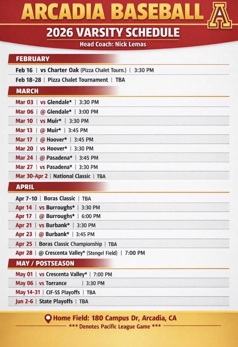 Rain in the forecast next week… which can only mean one thing — baseball season is back. ⚾️🌧️

Check out the 2026 schedule. 

<a href="/ArcadiaUnified/">Arcadia Unified</a> <a href="/ApacheBoosters/">Arcadia HS Apache Athletics</a>