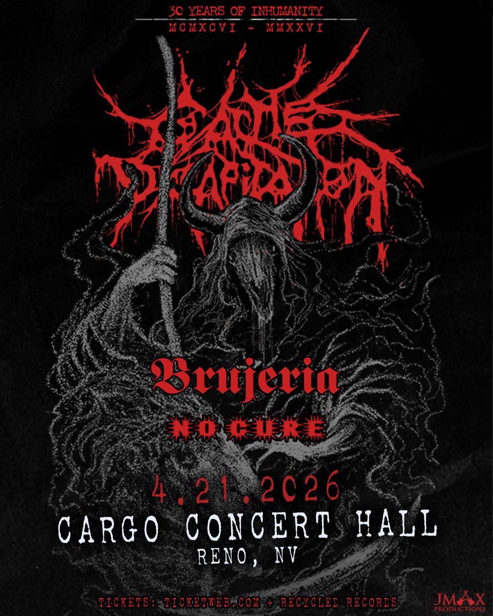 THIS IS NOT A DRILL. To celebrate their 30th anniversary, #CattleDecapitation is hitting the road and stopping in Reno to bless us with face-melting metal! They'll be joined by #Brujeria and #NoCure. Tickets go on sale this Friday, February 13th. bit.ly/CatDecCCH26 .