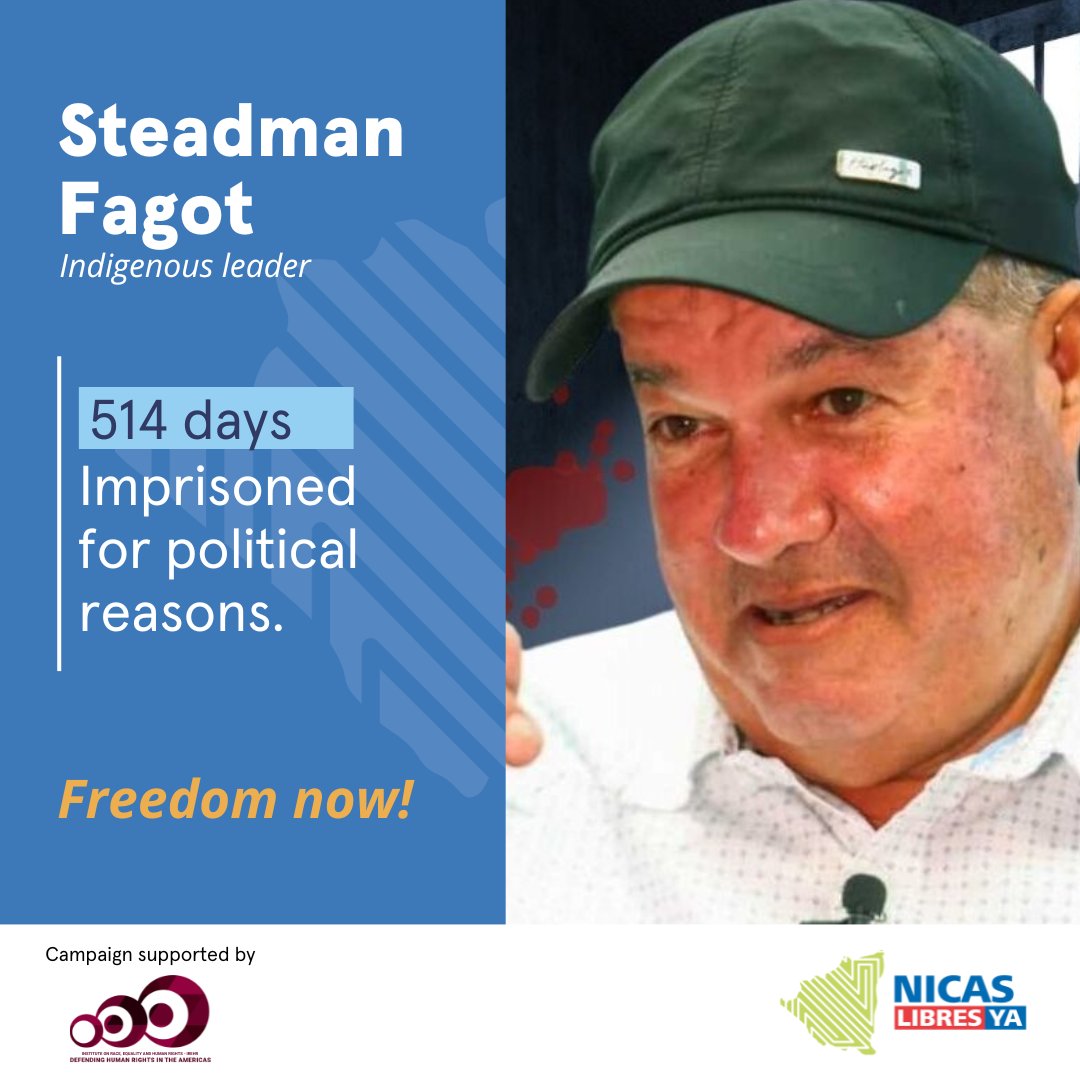 [ENG] 🚨514 days in prison for political reasons.
Steadman Fagot remains imprisoned in Nicaragua. More than a year of unjust imprisonment.

From #NicasLibresYa we demand his release and that of all political prisoners.