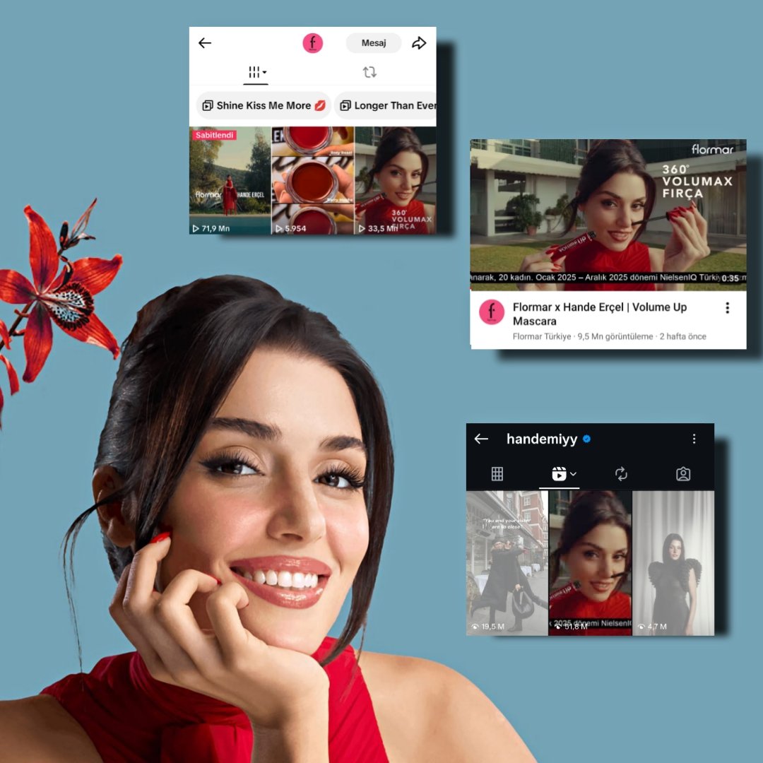 DailyHandeErcel's tweet image. #HandeErçel’in Flormar’ın global marka yüzü olarak yer aldığı Volume Up Maskara reklam kampanyası;
TikTok’ta 33,5 milyon, Instagram’da 51,8 milyon ve YouTube’da ise 9,5 milyon izlenmeye ulaştı.🔥
#HandeErçelXFlormar