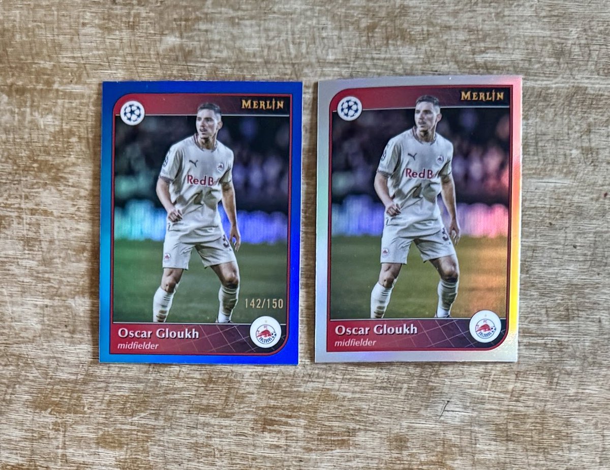 2024-25 Topps Merlin Oscar Gloukh lot:  Blue /150 and Refractor

$1 for the pair

*See pinned tweet for shipping, etc
Stack min $10
#TSSS #GiuntaStack