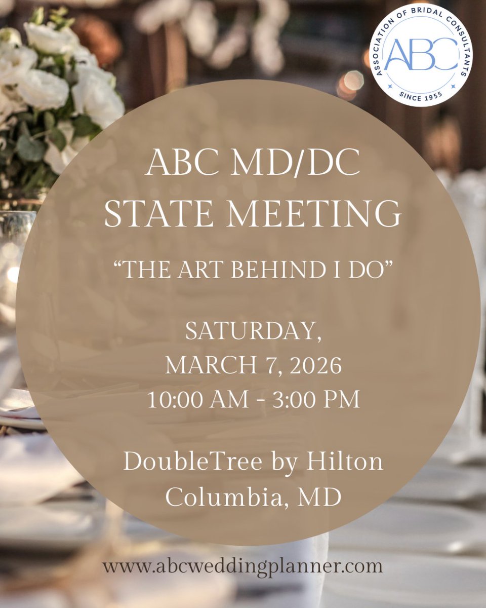 Cashmere Events joins the exclusive ABC MD/DC State Meeting on March 7, 2026 celebrating luxury weddings, expert preparation, and industry excellence.

#CashmereEvents #WeCreateWow #WeddingConsultant #WeddingPlanner #UpscaleWeddings #LuxuryWeddings #AssociationOfBridalConsultants